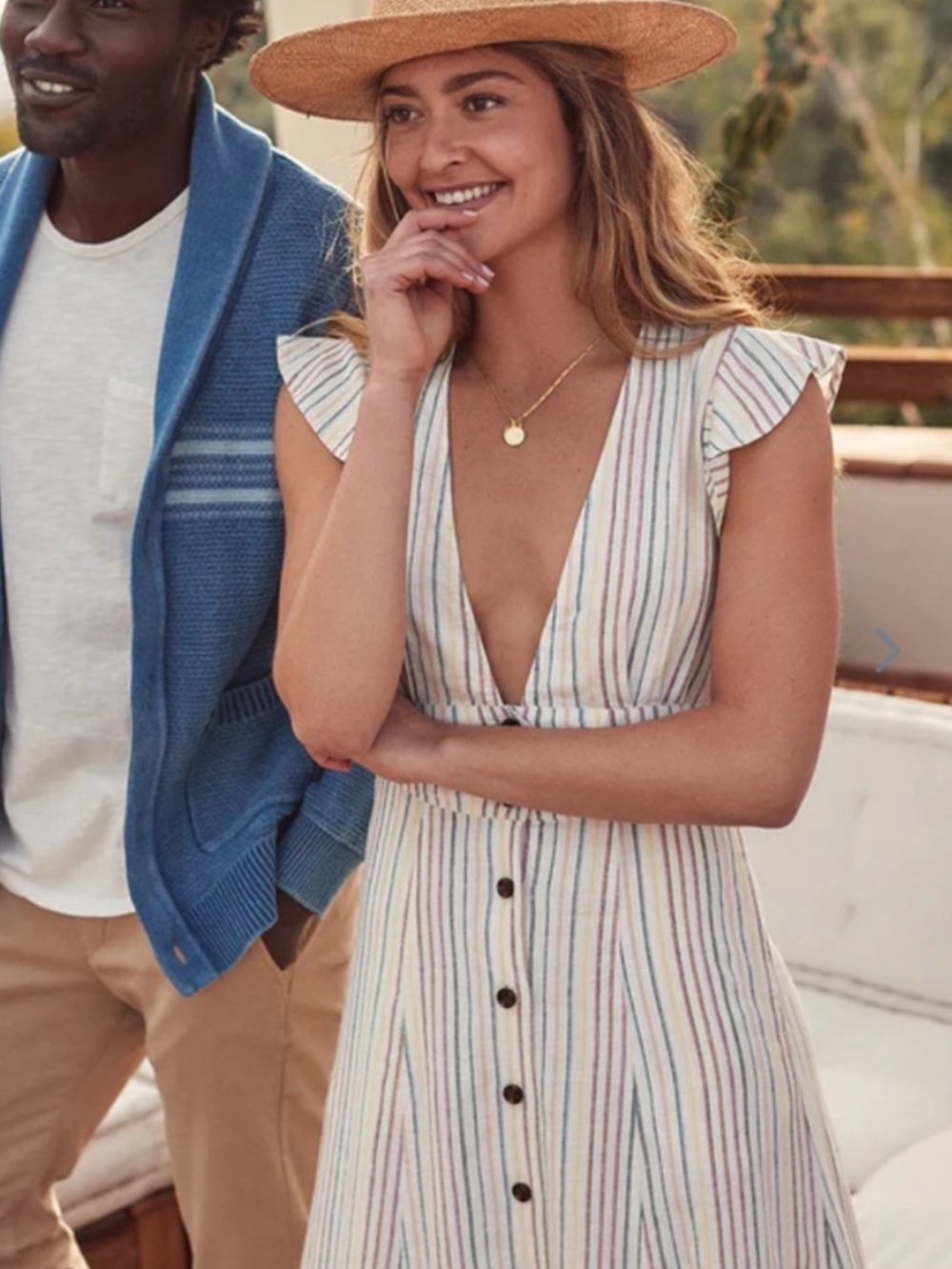 Marine Layer Camila Stripe Button Front Midi Dress Beachy Rainbow Stripe Size L